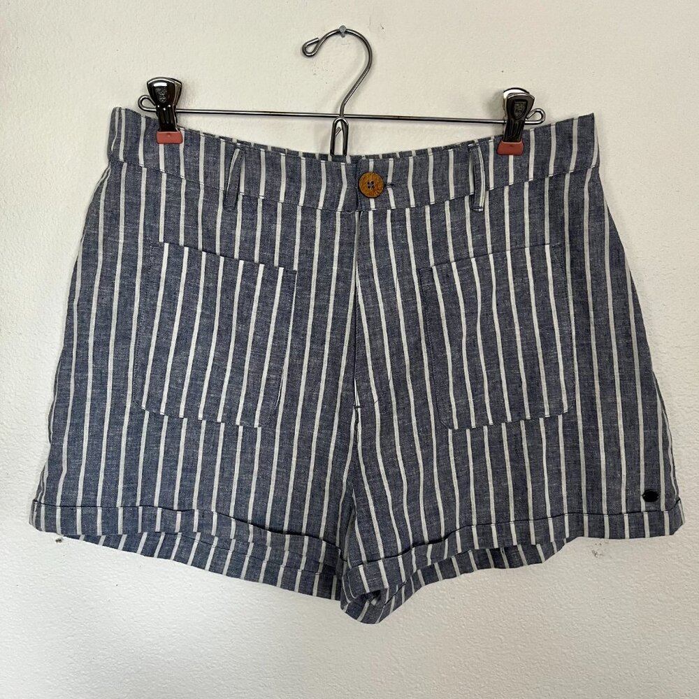 NWT Roxy Shorts – Bijou Blue, High-Rise Linen Blend, Large